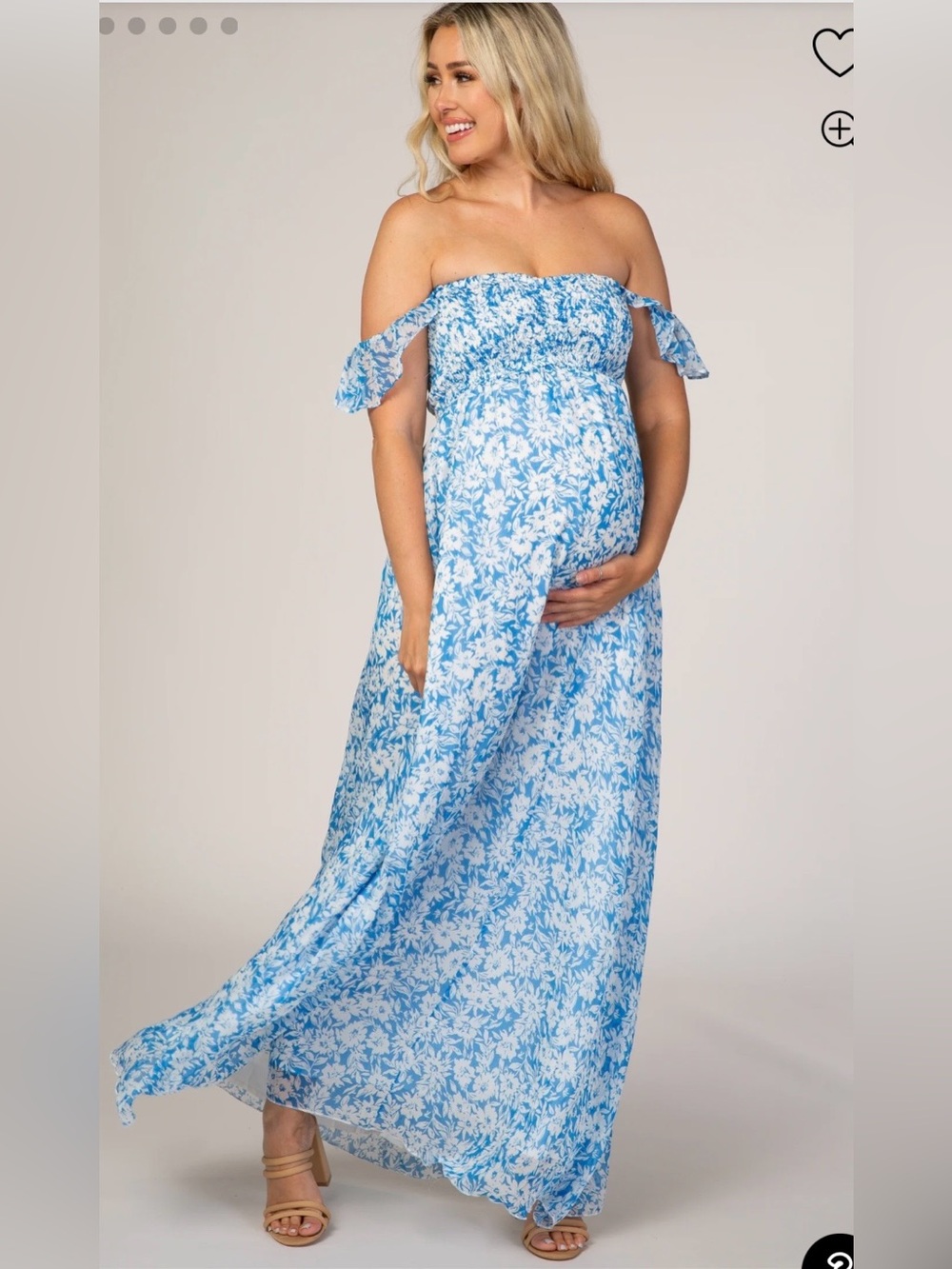 Pink Blush Blue Floral Flutter Sleeve Maternity Maxi Dress